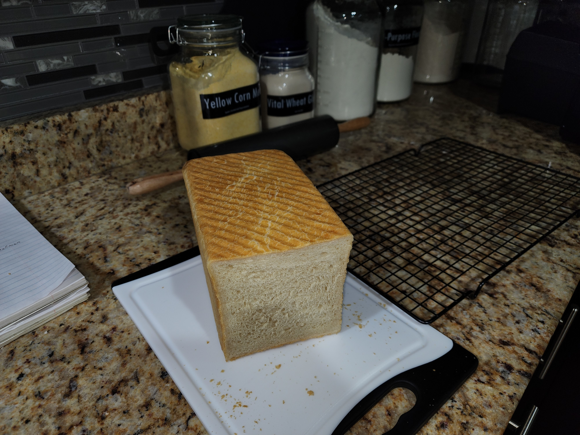 A shot of the crumb of the bread. Very tight, not a lot of holes.