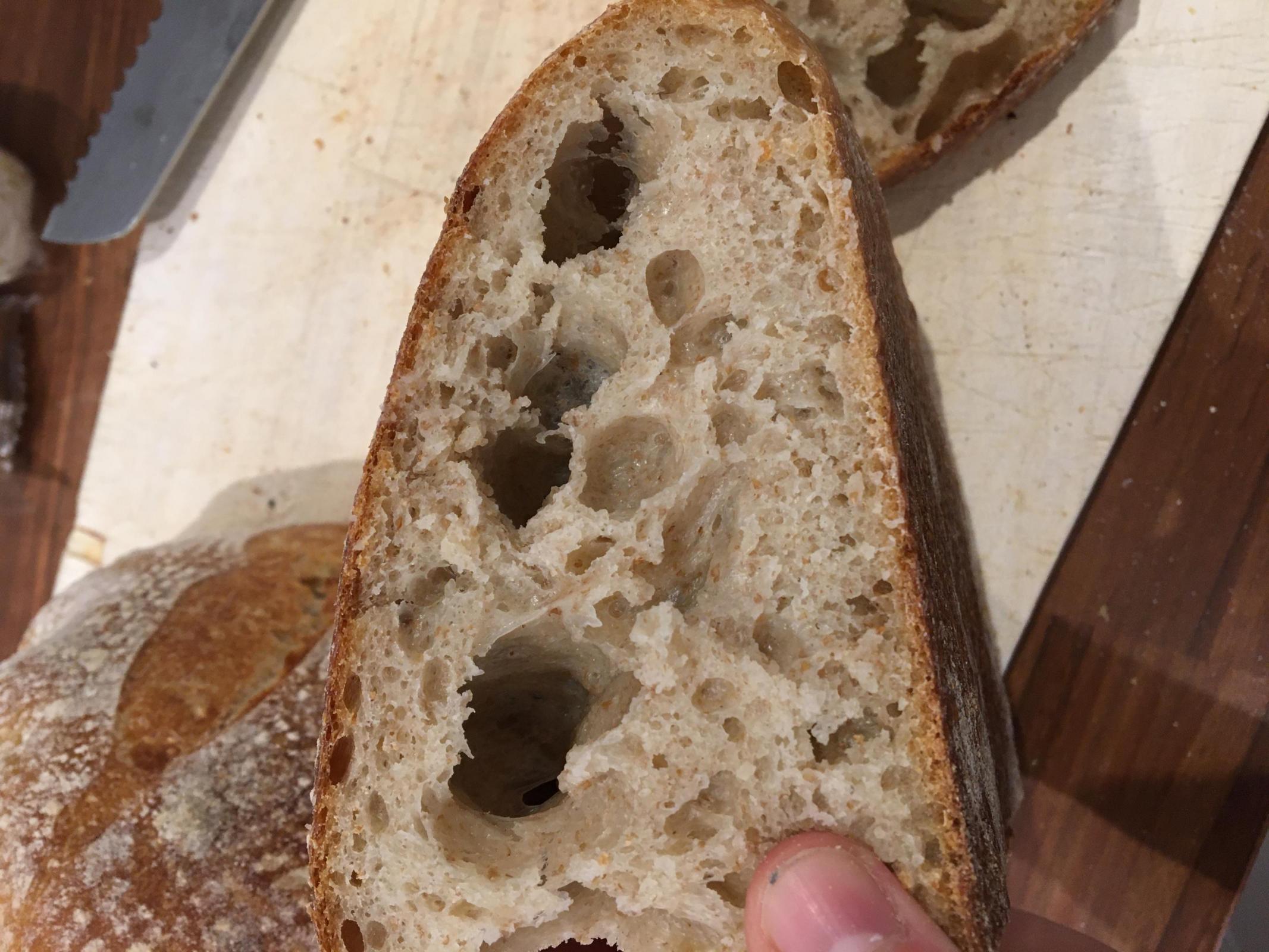 Loaf from this morning, cut through the side and not the middle.