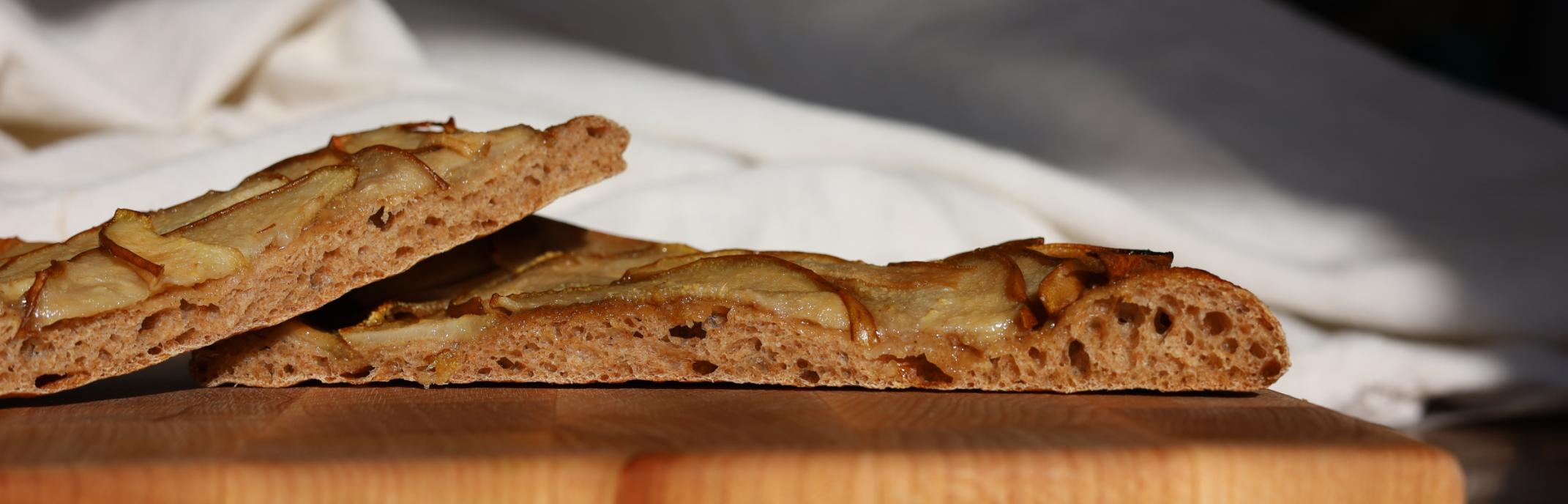 Crumb of pear pizza.