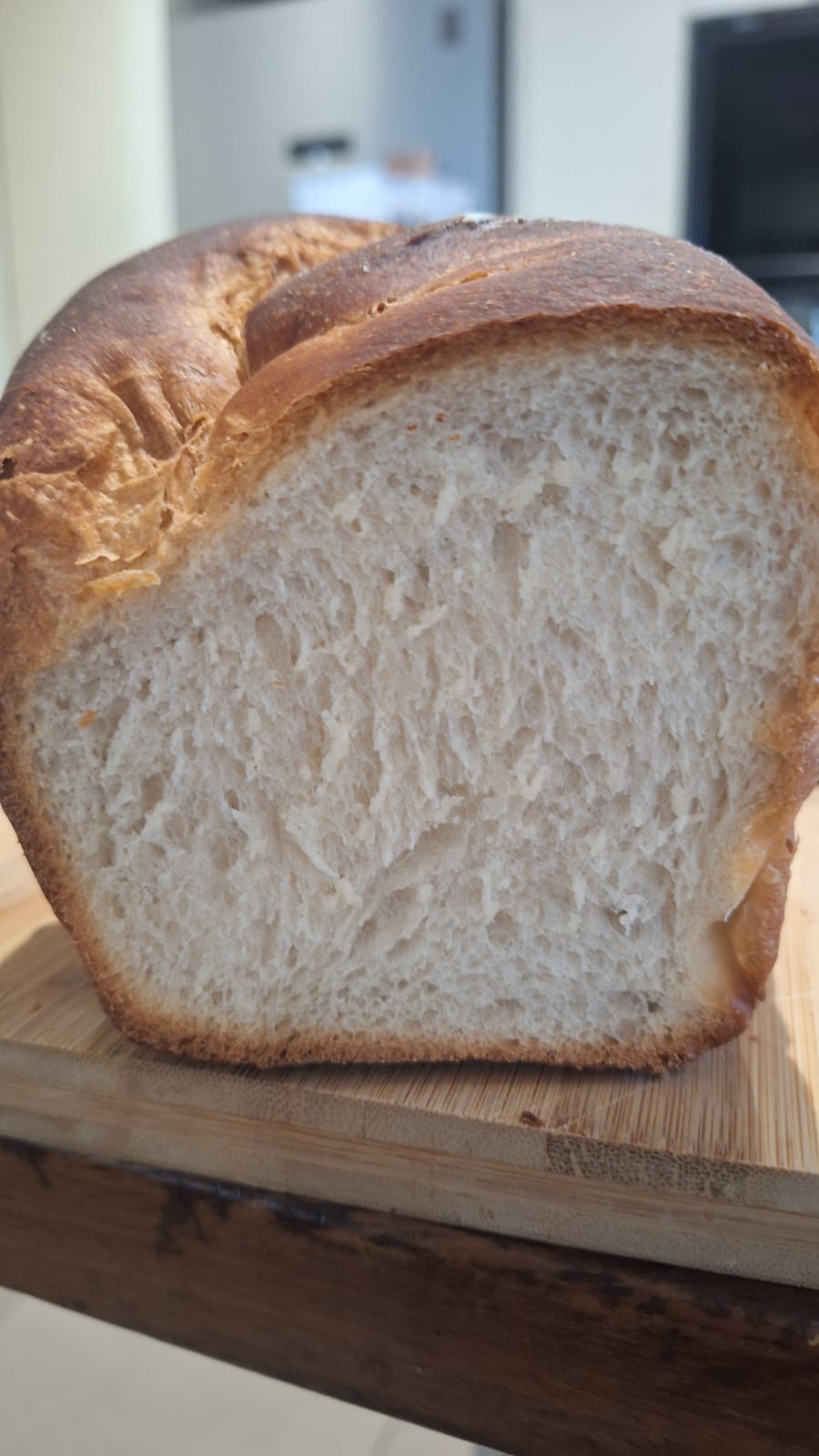 Bread sliced at angle to show crumb