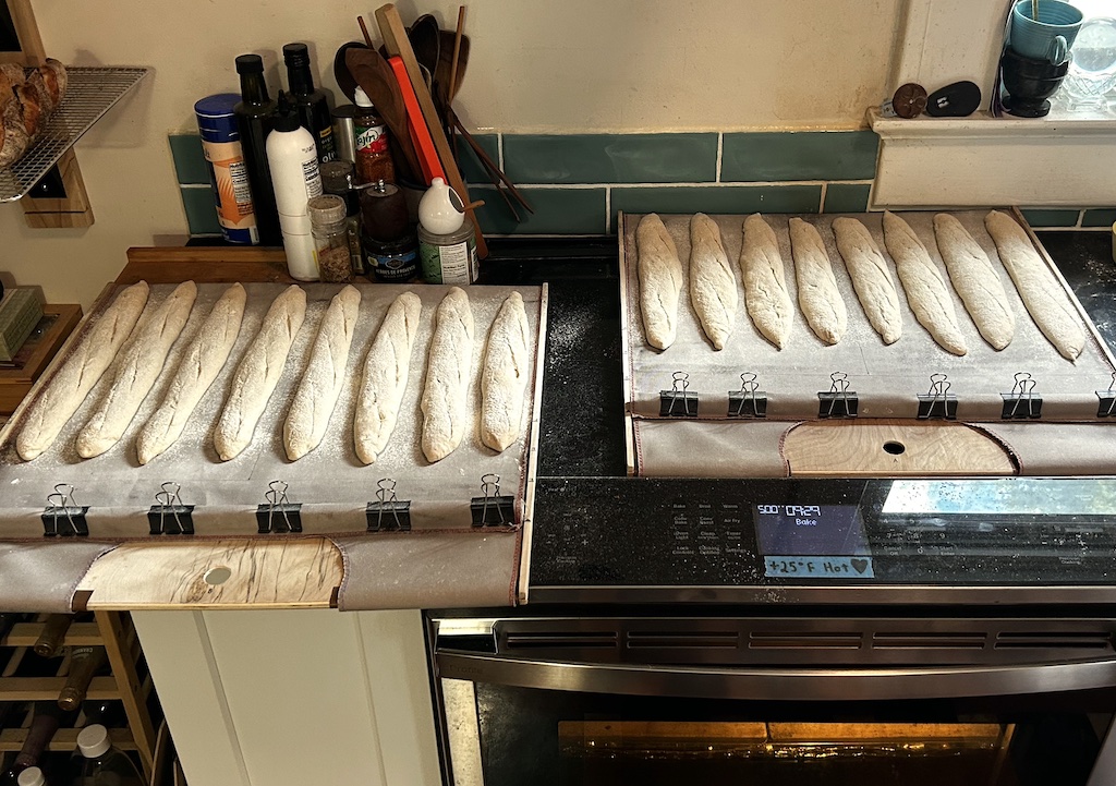 custom DIY dough loaders with 16 baguette ready to bake.