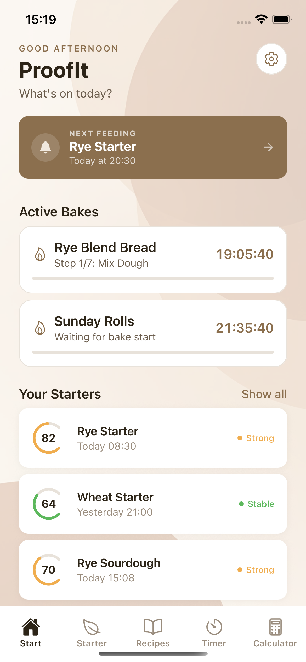Start screen baking app