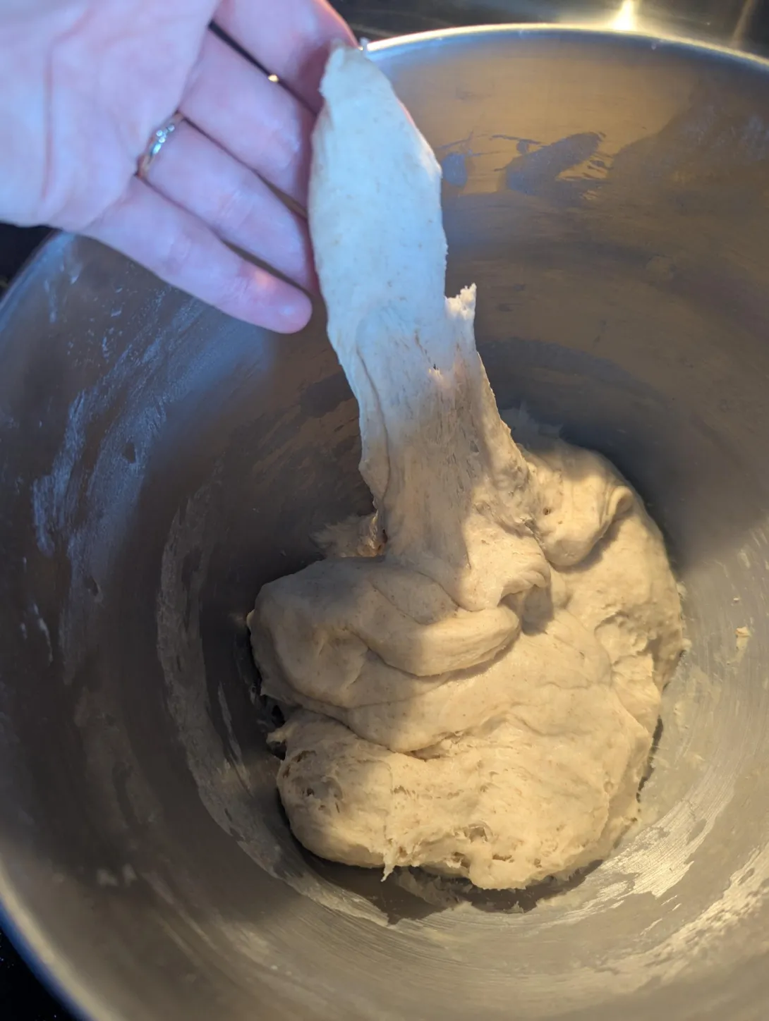 Bread dough being pulled