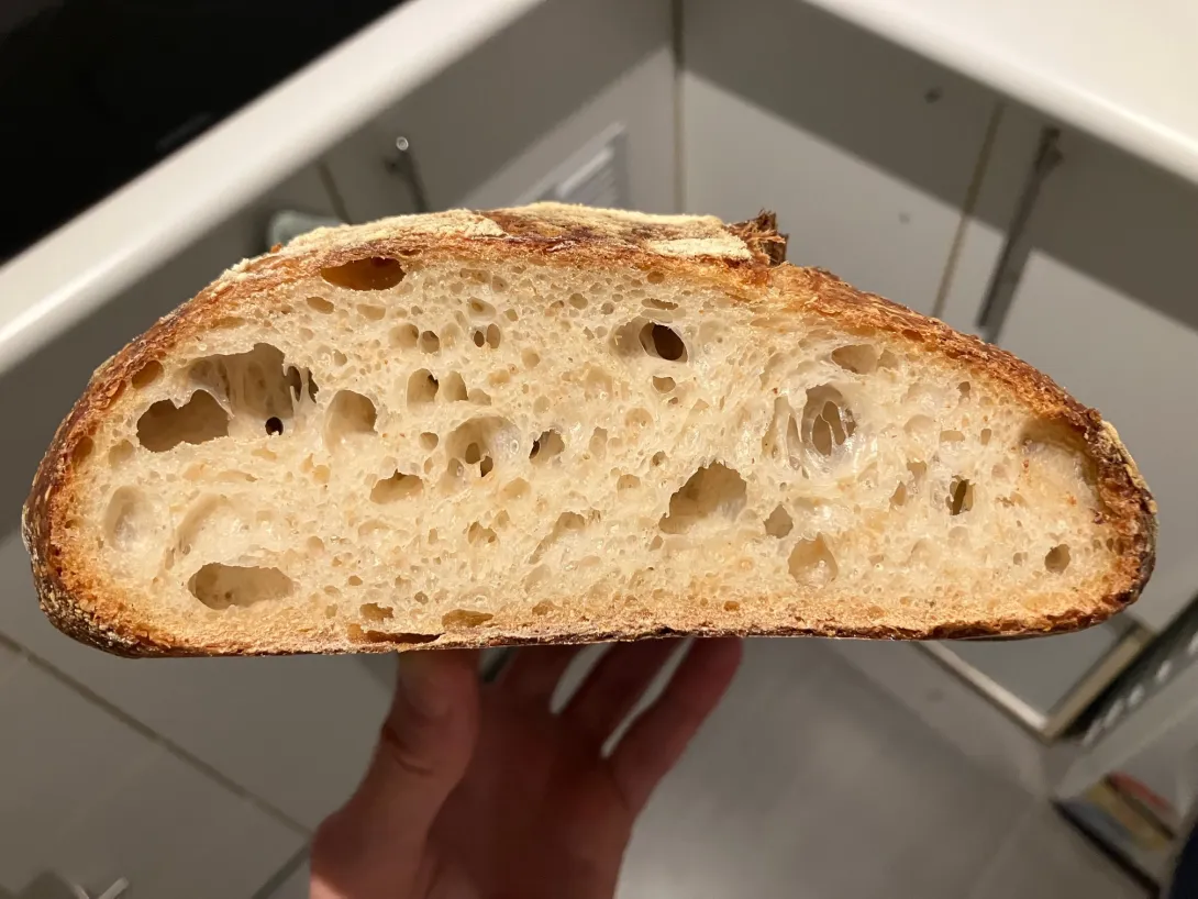 A flat sourdough loaf - typical of every loaf I bake. 