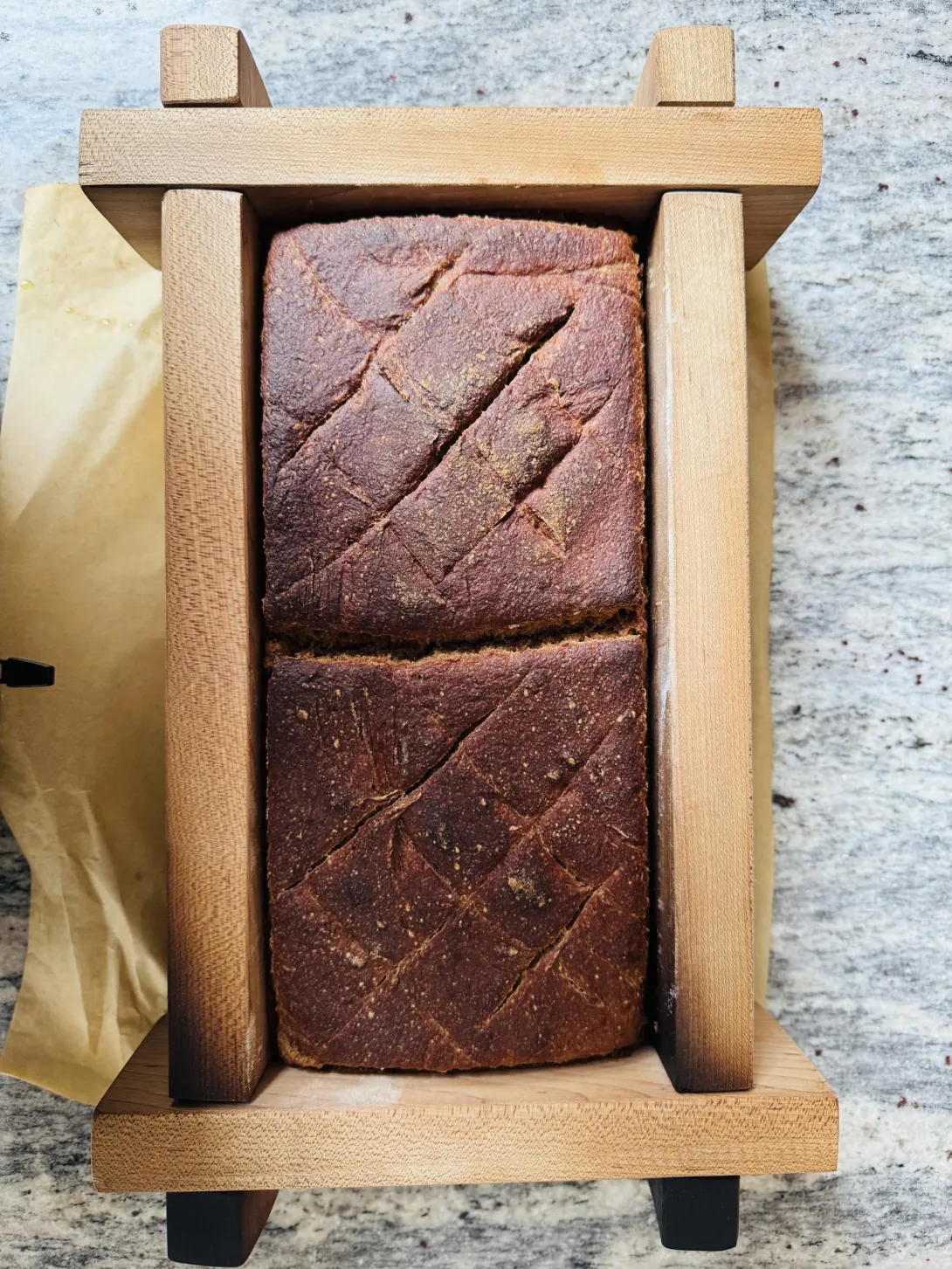 Baked in a wooden frame.