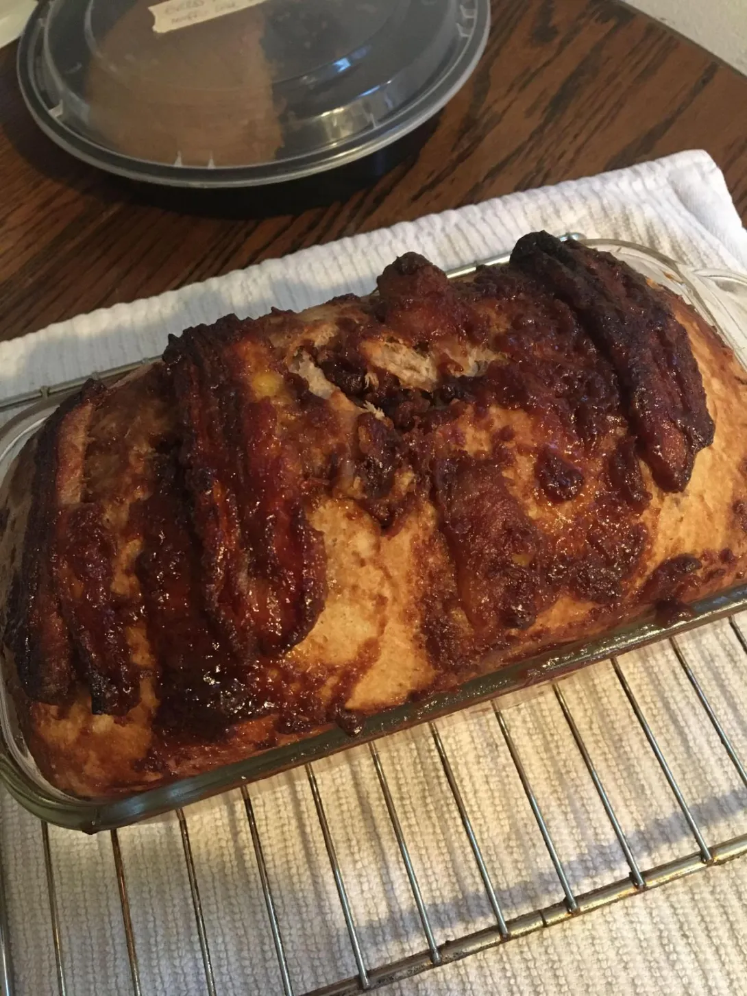 A loaf of bananas foster sourdough from New World Sourdough.