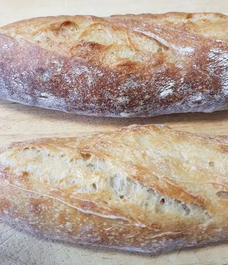 Baguette batch C bake 3 - ear detail (yeast and sourdough)