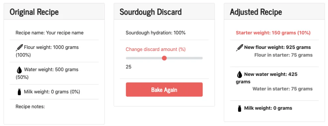 Adjusted recipe screen
